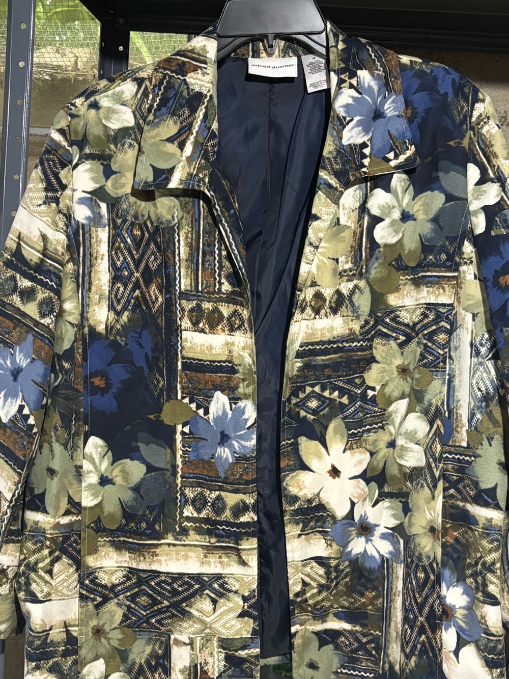 Alfred Dunner Floral Patchwork Jacket in Navy, Olive & Cream